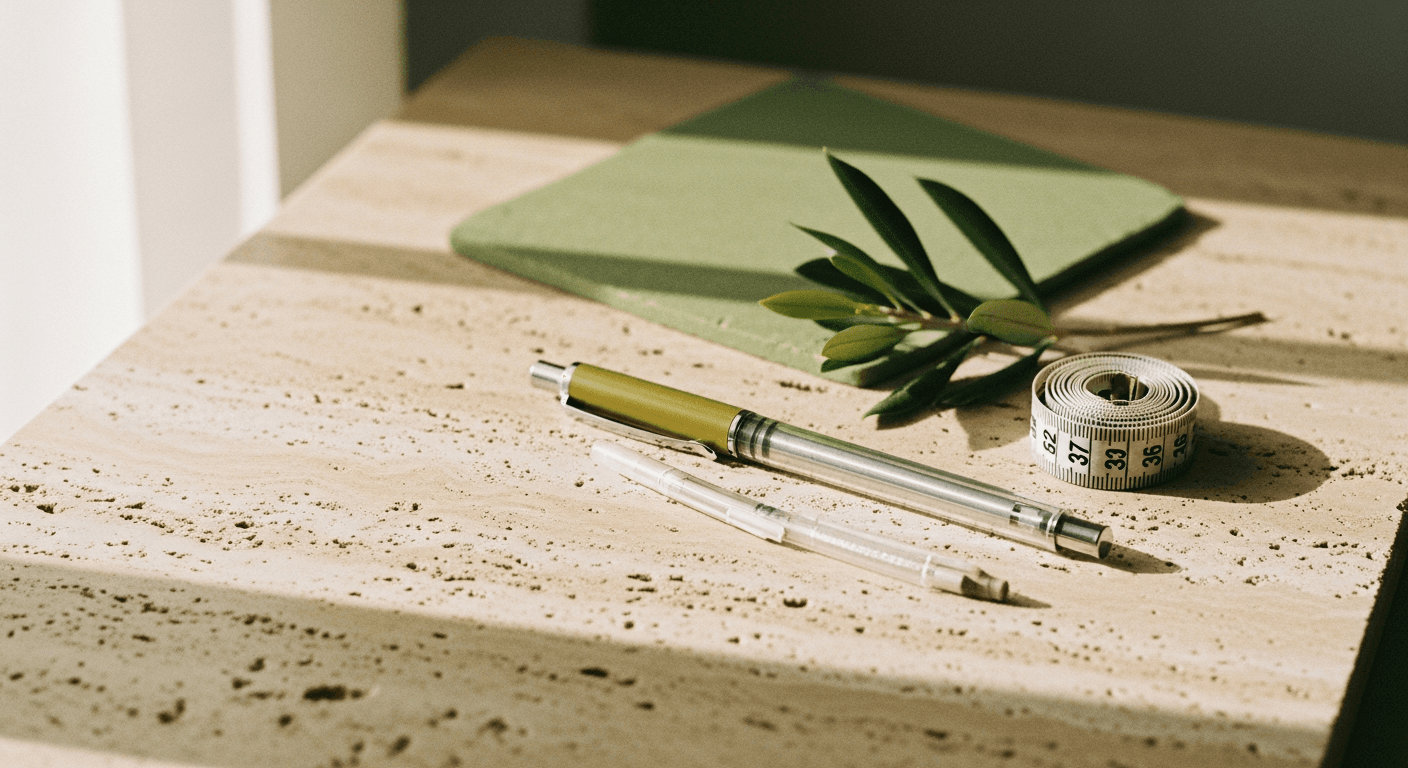 Abstract triple-helix translucent gold and emerald sculpture representing a triple-agonist peptide, soft clinical lighting