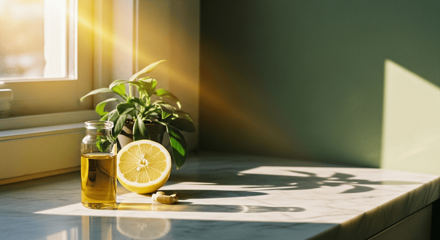 Abstract golden luminescent molecular lattice suggesting cellular energy transfer and mitochondrial function, warm scientific lighting