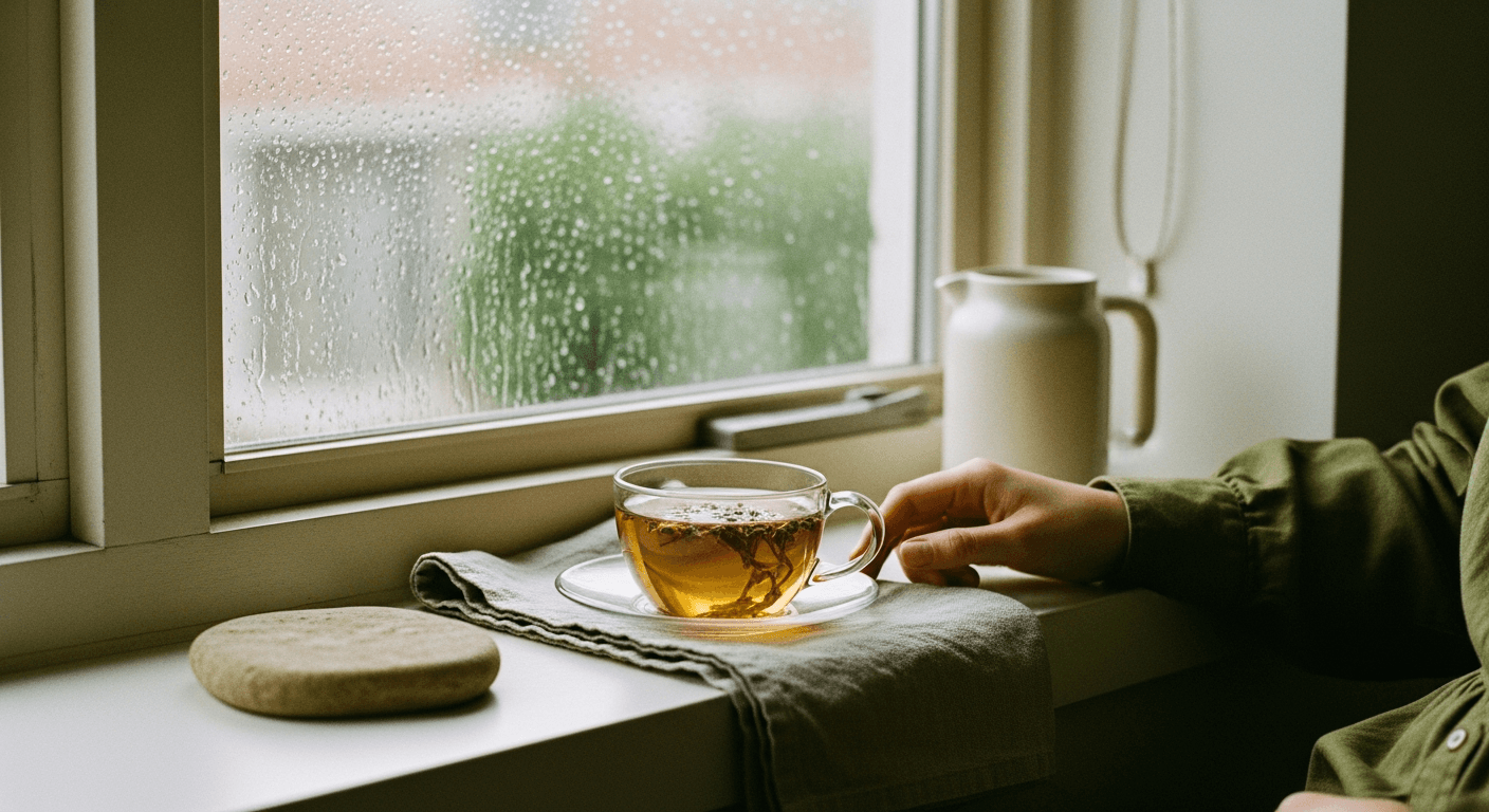 Abstract calming lavender translucent molecular chain suggesting anxiolytic pathways, serene ambient lighting