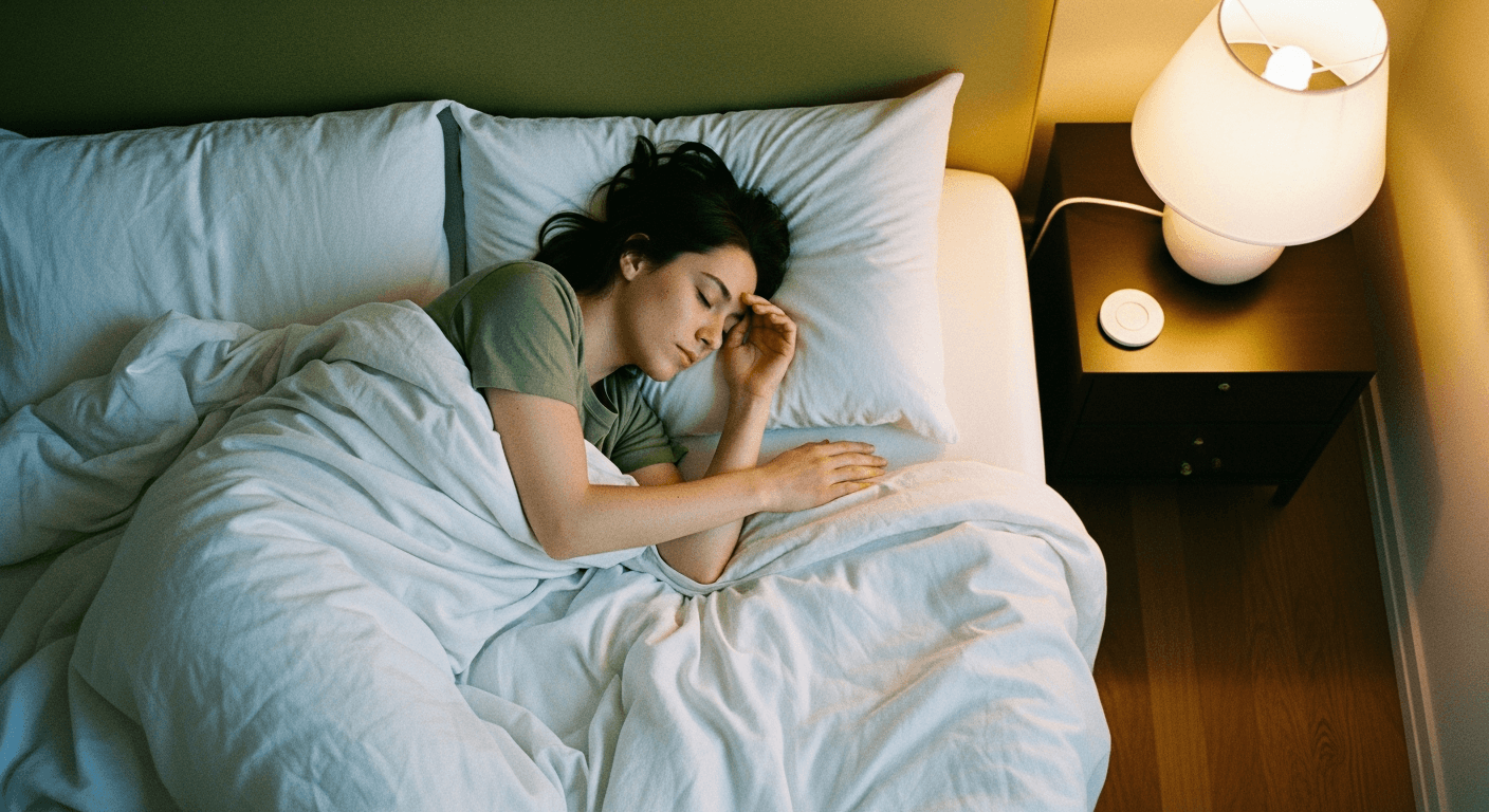 Abstract deep-blue translucent molecular ribbon suggesting a peptide helix, softly backlit against a dark gradient