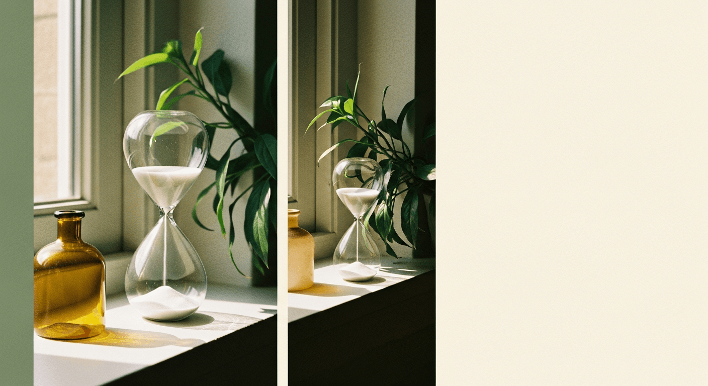 Abstract translucent DNA helix with glowing telomere caps in deep blue and violet tones, minimal scientific aesthetic